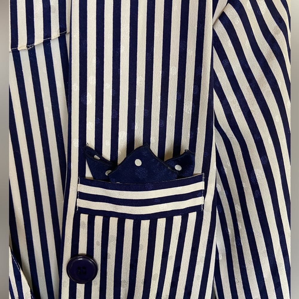 Leslie Fay Women's 80s 90s Satin Stripes Double Breasted Jacket Size 18 Nautical - Picture 5 of 11